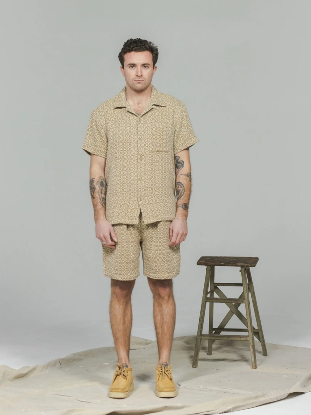 3sixteen Nutmeg Maze Jacquard Vacation Shirt and Drawstring Shorts Matching Set